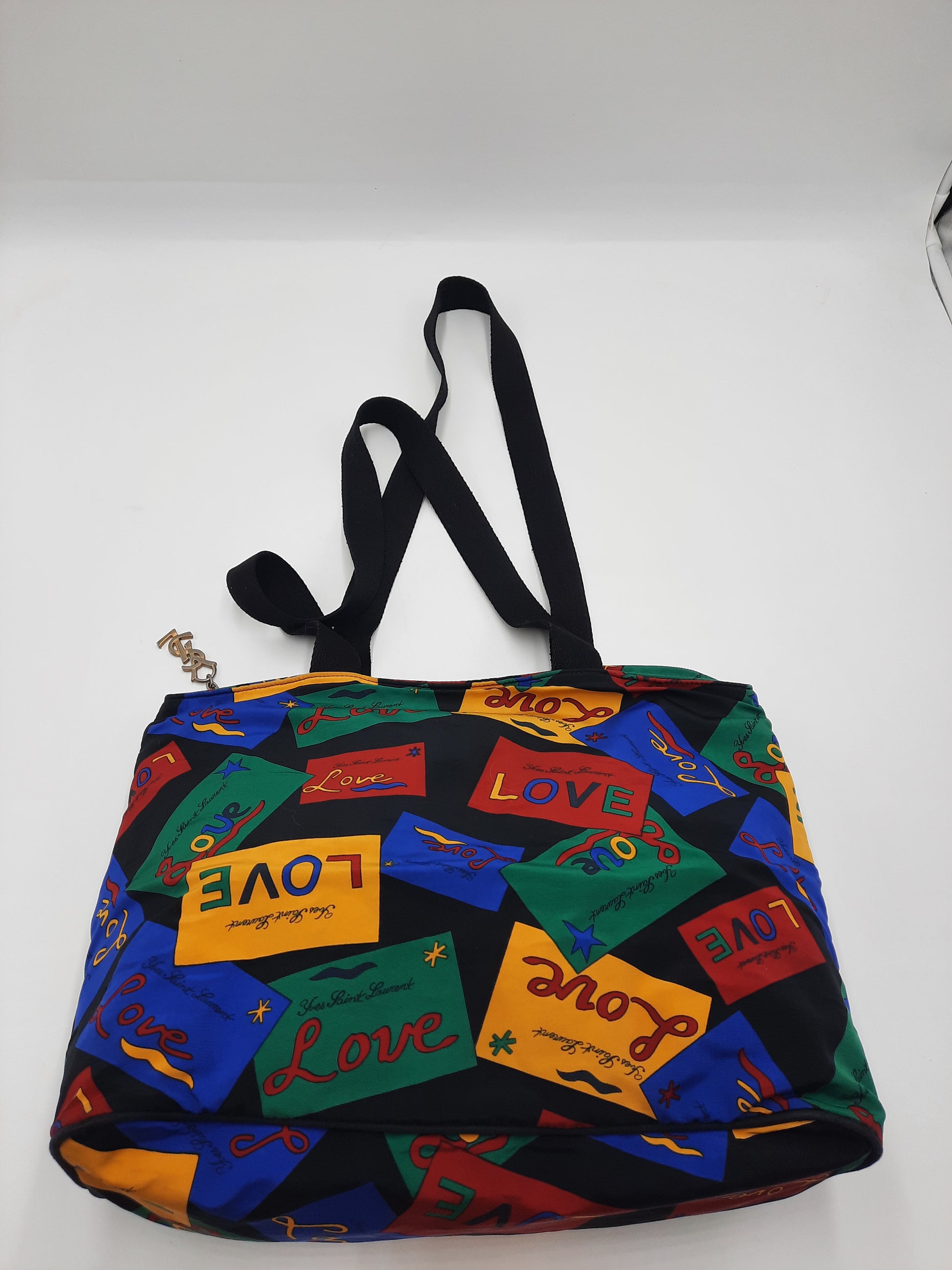 YSL Saint Laurent Vintage Love Tote Shoulder Handbag Nylon Multicolored. SASHAANT
