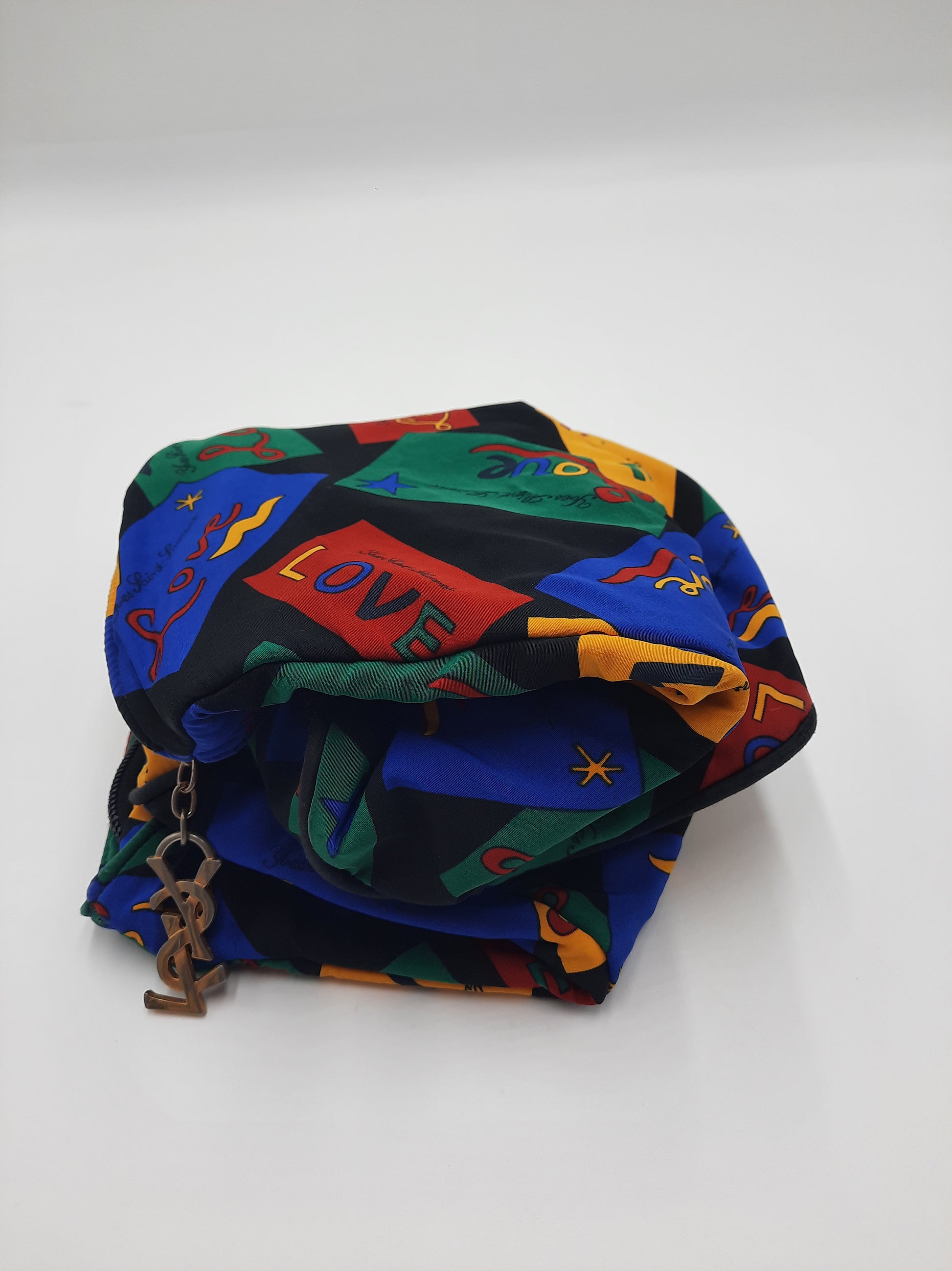 YSL Saint Laurent Vintage Love Tote Shoulder Handbag Nylon Multicolored. SASHAANT