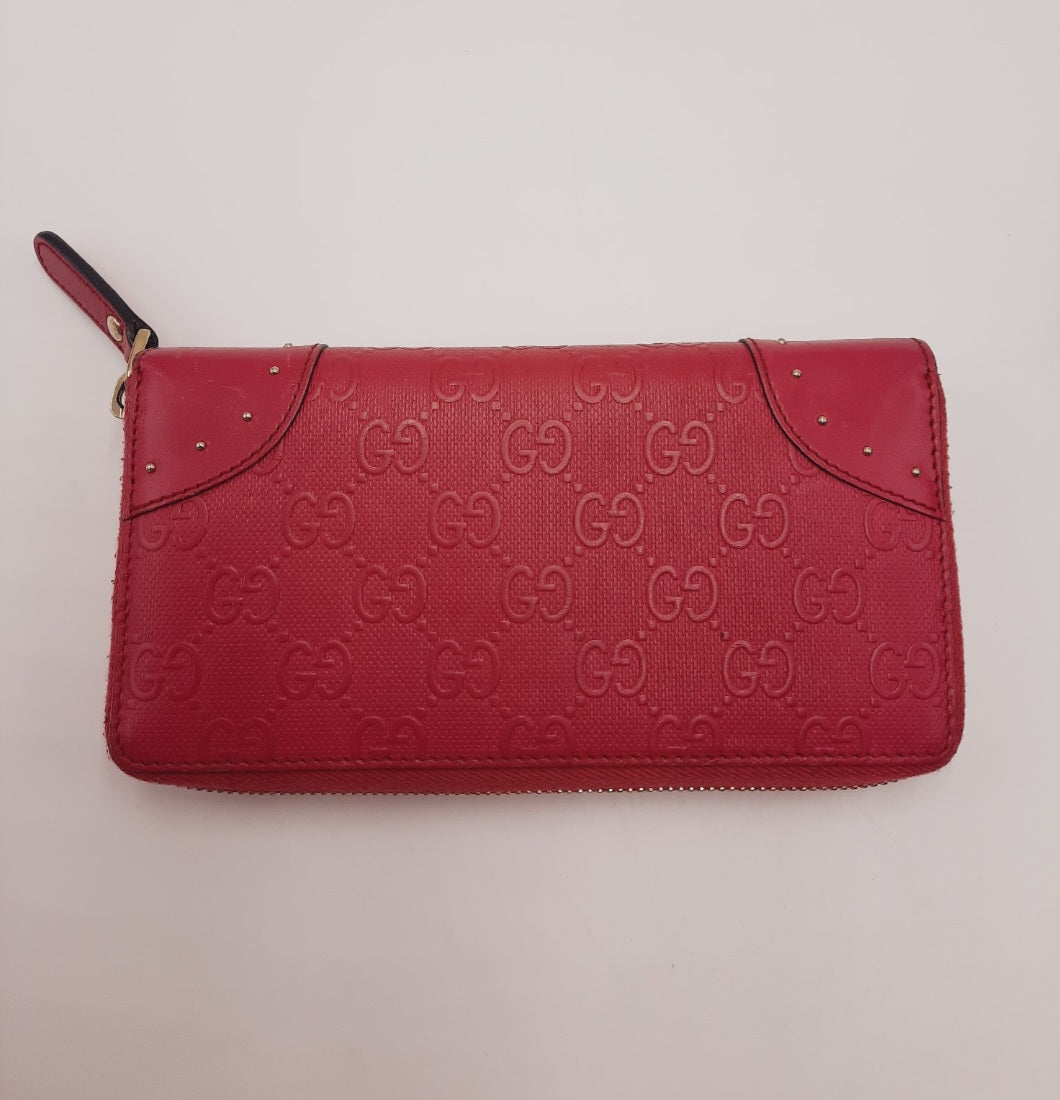 Gucci GG Diamante Long Wallet Zipper Around Pink Leather PVC. Gucci